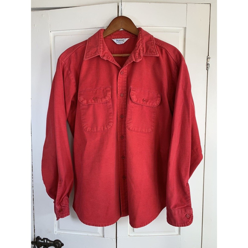 Vtg Five Brother‎ Flannel Shirt Men 17 17.5 XL Red Ranch Chamois Union Made USA